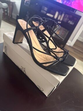a new day Black Strappy Lace-Up Block Heel Sandals
